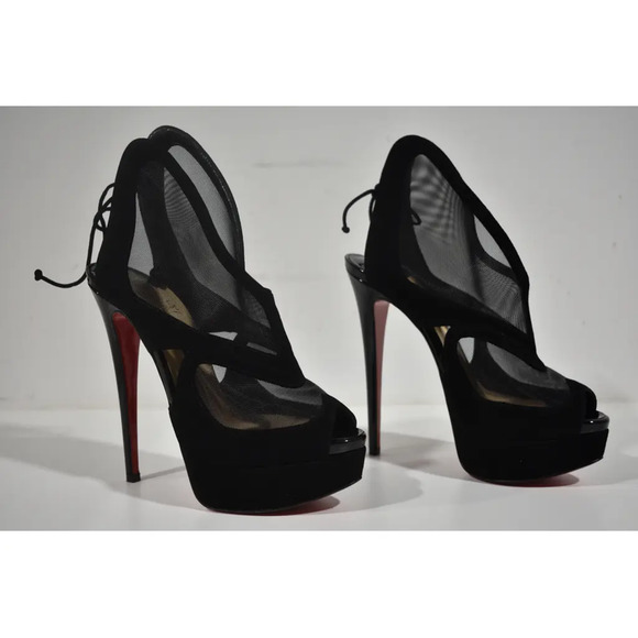 Christian Louboutin Farfamesh 150 Black Platform Peep Toe Sandal Heel Pump 36 - Picture 4 of 11
